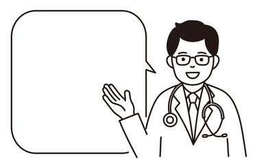 モノクロイラスト　医師　医者　ふきだし