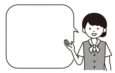 モノクロイラスト　受付の女性　ふきだし