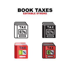 Book taxes icon symbol set of outline, solid, flat and filled outline style. Isolated on white background. Editable stroke vector icon.