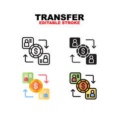 Transfer icon symbol set of outline, solid, flat and filled outline style. Isolated on white background. Editable stroke vector icon.