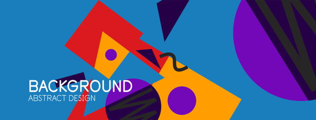 Abstract background. Blocks, lines, triangles, circles composition. Techno or business concept for wallpaper, banner, background, landing page