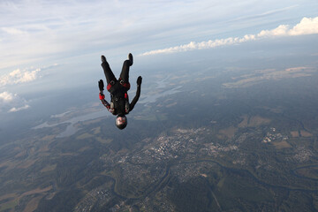 Skydiving. Freefly jump. Headdown position.