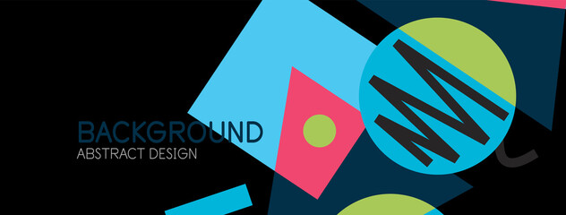 Abstract background. Blocks, lines, triangles, circles composition. Techno or business concept for wallpaper, banner, background, landing page