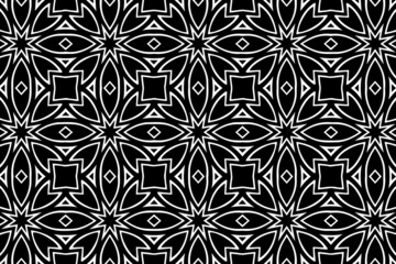 Vintage exotic ethnic pattern, geometric background, arabesque. Cover design in the style of oriental, asian, indonesian, mexican ornaments. Black white template for coloring, presentations.