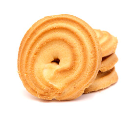 ring shaped crumbly shortbread cookies isolated on white background
