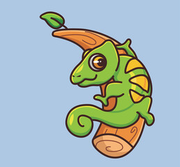 cute chameleon walking on the branch. cartoon animal nature concept Isolated illustration. Flat Style suitable for Sticker Icon Design Premium Logo vector. Mascot Character