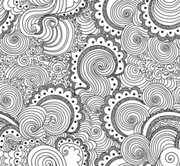Fototapeta na wymiar Decorative vector seamless pattern with hand drawn ornaments, wavy lines