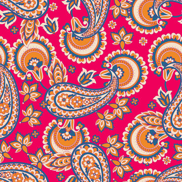 Seamless Paisley pattern in indian batik style. Floral vector illustration