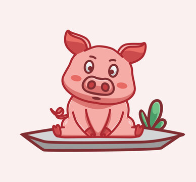 cute pig sit and looking in front of vector illustration icon isolated flat style animal cartoon