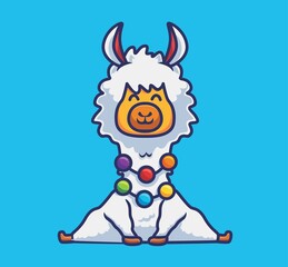 cute alpaca sitting with colorful necklace. cartoon animal nature concept Isolated illustration. Flat Style suitable for Sticker Icon Design Premium Logo vector. Mascot Character
