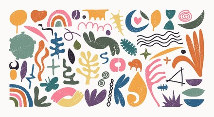 Large vector set of organic abstract shapes and forms. Contemporary minimal hand drawn graphics. Modern art