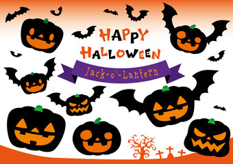 ハロウィン おばけカボチャ アイコン イラストセット