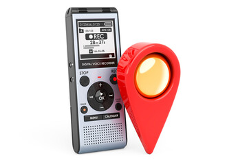 Fototapeta premium Digital voice recorder with map pointer. 3D rendering