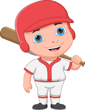 cartoon boy baseball player posing