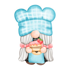 Digital painting watercolor gnome chef, Baker gnome in the kitchen. vector illustration