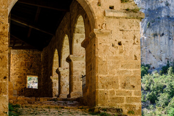 Fototapeta premium Medieval hermitage of Santa María de la Hoz, Tobera, town of the Burgos municipality of Frías, Autonomous Community of Castilla y León, Spain