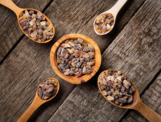 Flat lay composition with brown sugar on wooden background