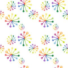 A bright creative pattern of plants flowers in the range of the rainbow. For wallpapers, backgrounds, textiles and products.