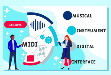 Vector website design template . MIDI - Musical Instrument Digital Interface acronym. business concept. illustration for website banner, marketing materials, business presentation, online advertising.