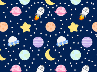 Hand drawn cartoon strokes with space objects and symbols.