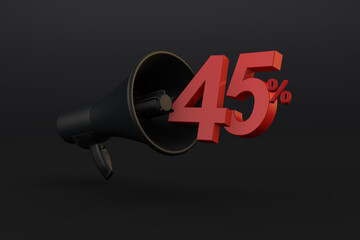 Black megaphone promotion 45 percent off a 3D black friday sale concept