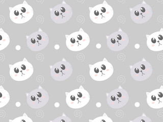 Vector illustration with paw prints and kitten cartoons on a grey background