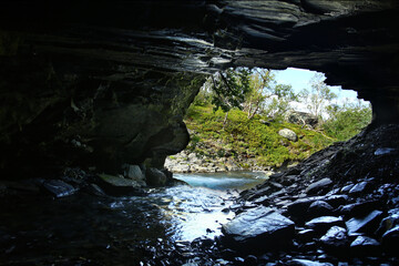 Looking out of Bjorkliden Cave in Swedish Lapland