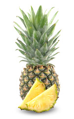 Fototapeta na wymiar Whole pineapple and pineapple slice isolated on white background