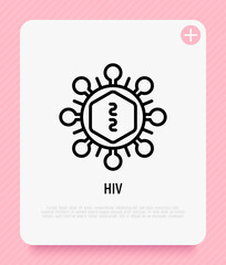 HIV cell under microscope thin line icon. Modern vector illustration.