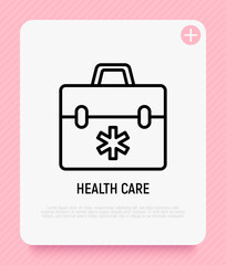 Emergency bag, fist aid kit thin line icon. Symbol of healthcare. Vector illustration.