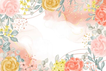 Watercolor background abstract with flower and leaves
