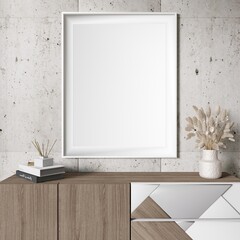 Mockup Poster in scandinavian style interior. Poster on the background.3d rendering
