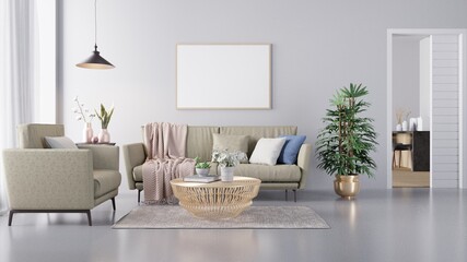 Scandinavian style living room interior gray wall tone. interior mockup.3d rendering