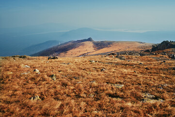Mountain range view on sunset