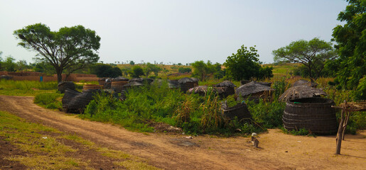 Panoramic view to Bkonni village of Hausa people, Tahoua, Niger - obrazy, fototapety, plakaty