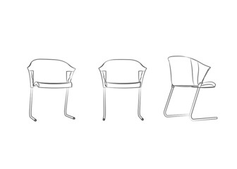 3d armchair graphical with black white sketch. linear sketch.