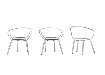 3d dining chair graphical with black white sketch. linear sketch.