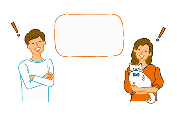 猫を抱えて納得する男性と女性