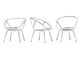 3d modern chair graphical with black white sketch. linear sketch.
