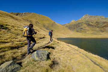 Obraz premium Tuc de Maubèrme, 2880 meters, Montoliu lake, Aran , Lleida, Pyrenean mountain range, Catalonia , Spain, europe