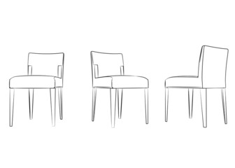 3d dining chair graphical with black white sketch. linear sketch.