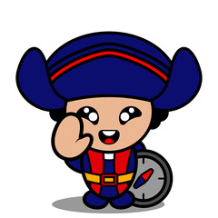 vector cartoon character cute columbus mascot costume holding compass. suitable for use on the day of colombus