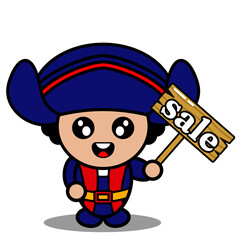 vector cartoon cute columbus mascot costume character holding a selling board. suitable for use on the day of colombus