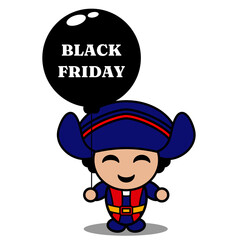 vector cartoon character cute columbus mascot costume holding black friday balloon. suitable for use on the day of colombus