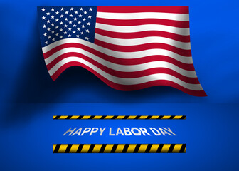 Happy Labor Day abstract background with waving 3D USA flag. Stand or small podium. You can use this asset for flyer, card, poster, greeting, game, broadcast, streaming, illustration and template.