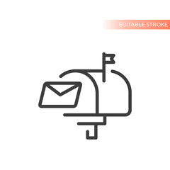 Mailbox and letter line vector icon. Post or mail box symbol.