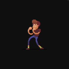 Pixel art male character ready to fight - 454291340