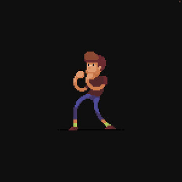 Pixel art male character ready to fight
