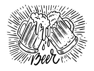 Hand drawn black color beer glass vector illustration. Vintage style.