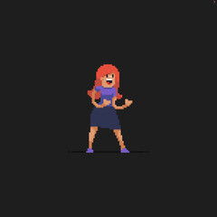 Pixel art redhead girl in office dress presenting something - 454291521